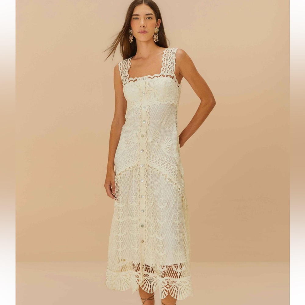 FARM Rio Off-White Nautical Guipure Maxi Dress